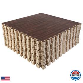 Stalwart B0dbmsqq89 Foam Floor Tiles - 96sqft Wood Grain Interlocking Border Play