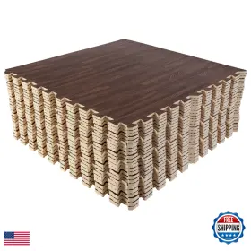 B0dbmsqq89 Stalwart Foam Floor Tiles - 96sqft Wood Grain Interlocking Border Play