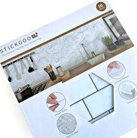 Stickgoo 03a-t White Subway Tiles -white With Grey - Peel And Stick Stick-on 10 Sheets