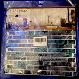 X0039g122x Stickgoo - Thicker Design Peel-and-stick Backsplash Tiles Sea Glass Faux Marble