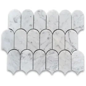 C995xp Stone Center Online 665878167080 Carrara White Marble Arched Domed Mermaid Fish Scale Tile Polished