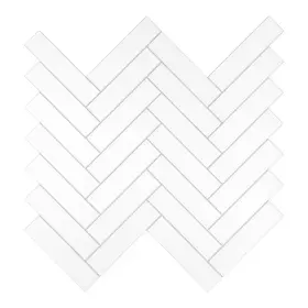 Sunwings 445002365390 Herringbone 12.4 Inch X 13 White Stone Composite Peel And Stick Backsplash Wa