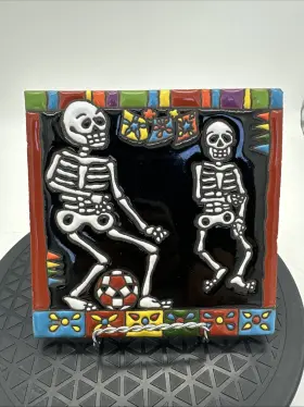 481315-16 Talamex 6x6 Soccer Players Day-of-the-dead Dia De Los Muertos Clay Tile Skeleton