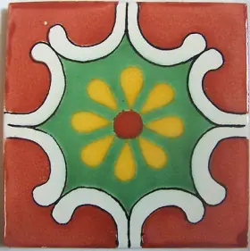 54651 Talavera C297 - Mexican Handmade Clay Tile Folk Art 4x4 Inch Handpainted