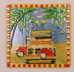 Tcitiles 1350c Tropical Surfboards Surfer Woody 8x8 Inches Ceramic Tile