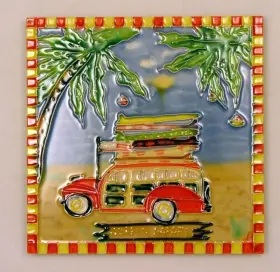 1350c Tcitiles Tropical Surfboards Surfer Woody 8x8 Inches Ceramic Tile