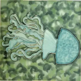 1851d Tcitiles Teal Blue Jellyfish Swimming In Ocean 6x6 Inches Ceramic Art Tile