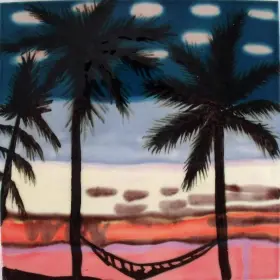 1863d Tcitiles Tropical Beach Palm Trees With Hammock Ceramic Tile 6x6 Inches