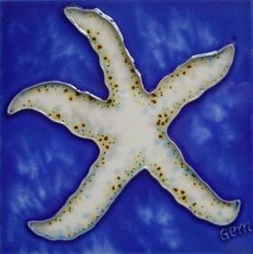 Tcitiles 2345k White Starfish In Bright Blue Ocean 4x4 Inch Ceramic Tile