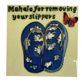 394cb Tcitiles Tropical Blue Slippers Pink Butterfly 8x8 Ceramic Tile