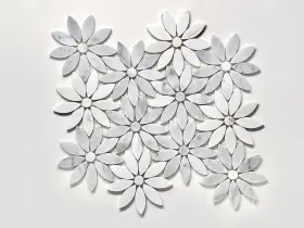 Tenedos 676420029862 Daisy Flower 10 Inch X12 Italian White Gray Carrara With Marble Thassos Polished