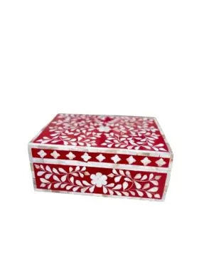 The Mughal Enterprises -18 5x8x12 Decorative Wooden Storage Box With Mother Of Pearl Inlay 12x8x5 Inch Red
