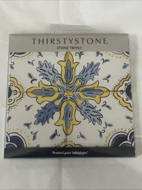 Ft-qq21 Thirstystone Blue And Yellow Tile Decorative Heat Tolerant Ceramic Stone White