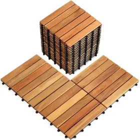 Timberwave 791689298894 Pack Of 20 Deck Tiles Solid Acacia Wood Floor Patio Outdoor Int