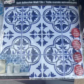 343851 Tool Bench Hardware 6 Pack Peel And Stick Vinyl Wall Tile Raised Blue White Floral Design 12 Inch X