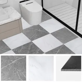 T-22-1 Tottist Pack 12x12 Inch Peel And Stick Vinyl Floor Tiles 12x12in 30 Grey/white Marble