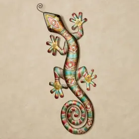 Touch Of Class 843373113669 Southwest Gecko Metal Wall Art - Russet Orange Yellow Teal