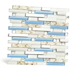 Tst Mosaic Tiles 723247501320 Beach Style Tile Real Seashell Inside Blue Cream White Brushed Steel Art
