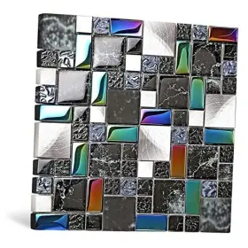 Tstmgb026 Tst Mosaic Tiles Wall Backsplash Tile Glass Silver Metal Iridescent Vibrant 5 Sheets Black Tstmgb026 Tst Mosaic Tiles Wall Backsplash Tile Glass Silver Metal Iridescent Vibrant 5 Sheets Black