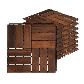 Uniture 696575042417 Acacia Hardwood Interlocking Deck Tiles - Walnut Grid 12 Inch 9pcs Floor For