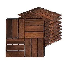 Uniture 809702060723 Acacia Hardwood Interlocking Deck Tiles - Walnut Grid 12 Inch 9pcs Floor