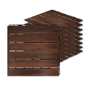 Uniture 809702060730 Acacia Hardwood Interlocking Deck Tiles - Walnut Straight 12 Inch 9pcs Fl