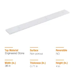 Vanityfair 720073409875 36 Inch White Egineered Stone Backsplash For Vanityfair 720073409875 36 Inch White Egineered Stone Backsplash For