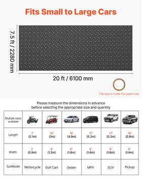 Vevor 197988174103 7.5x20 Ft Garage Floor Mat 2.2mm Thick Pvc Black Diamond Plate
