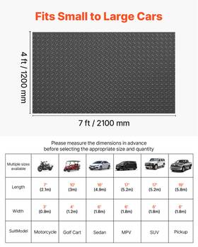 Vevor 197988174349 Garage Floor Roll 4 7ft 2.2mm Pvc Diamond Plate Mat With Tape Non-slip Black