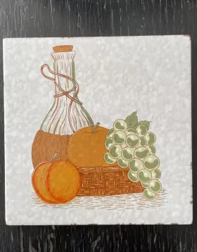 40101 Vitromex Wine Glass Bottle Grapes Decorative Wall Tile 1 Trivet Fruit Mexico