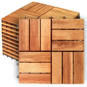 Vn84wood 737214793168 Acacia Deck Tiles - Solid Wood Interlocking Flooring Pack Of 10 12x12 Wat