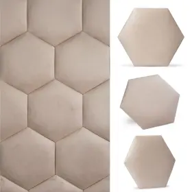 Wall Supply 850028791264 Cream Hexagon Velvet Panels - Plush Textile Covering For Feature