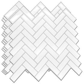 Walplus 056451909015 32 Sheets 11 Inch X 8 White Herringbone Glossy 3d Peel And Stick Tile Stickers K
