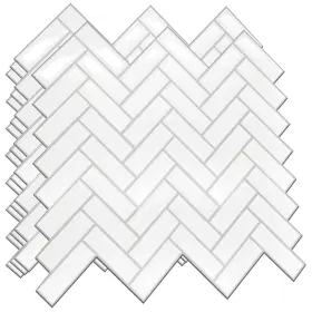 Walplus 056451909015 32 Sheets 11 Inch X 8 White Herringbone Glossy 3d Peel And Stick Tile Stickers K