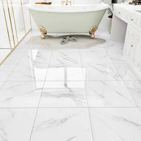 Westick B08qv6mdh6 White Marble Peel And Stick Bathroom Floor Tile Self Adhesive Vinyl