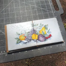 24005d9 Westminster 3 Vintage 2 Pc Ceramic Art Tile Mural Fruits Still Life New Sealed