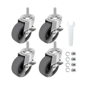 Wharstm Wh3/8 Caster Wheels 3 Inch Locking Swivel Stem Casters Set Of 4 3/8 -16 X 1 Screw Di