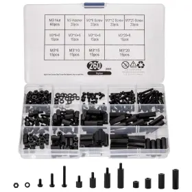 Wjlsm260014 Wugongshan 260 Pcs M3 Male Female Nylon Hex Spacer Standoffs One Size Black