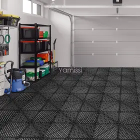 Yamissi 481328216401 25x Interlocking Garage Floor Tiles Vented Water Drainage 15.75x15.75ftft Black