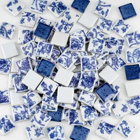 Yatinkim 313108470430 121 Pcs Blue White Porcelain Mosaic Tiles - Floral Design For Wall Decoration