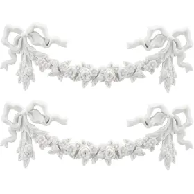 Yeqeyiq 774049090598 2 Pcs Roses And Bow Carved Appliques Onlays White Pvc For Furniture D
