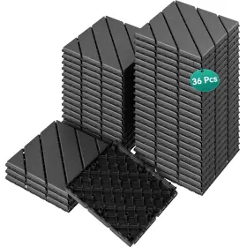 Yitahome 197839648388 Plastic Interlocking Deck Tiles Waterproof All Weather Use Dark Grey 36 Pcs