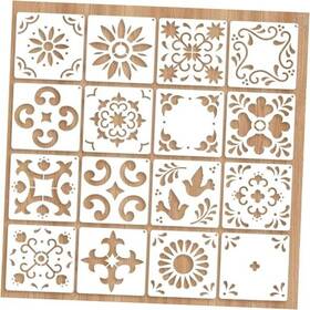 Yuanchu Cmnmmb1e 16 Pack Tile Stencil Set 8x8 Inch Reusable Spanish Mexican Talavera