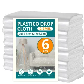 Yunfook 716841564761 12x9ft Plastic Drop Cloths - Disposable Painters Sheeting For Floor/furnitur