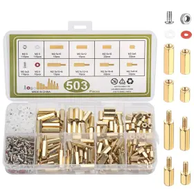 Cus-034 Ywchoshe 503 Pcs M2.5 Male Female Hex Brass Spacer Standoff Screw Nuts Gold