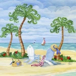 Ceramic Backsplash Tile Mural Beach Scene Seaside - Whimsy Bay Adirondack Chairs New. Price: $192.00.