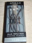 Pr Apollo Eyewear + 3.00 Reading Glasses Value Triple Pack (APO-40A-2) New. Price: $7.46.