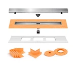 All-in-one Linear Shower Drain Kit: Channel Body W/ Brushed Ss Closed Grate New. Price: $1004.53.