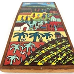 Vintage Salvador Folk Art Hand Painted Wood Plaque Palma Village Scene Used. Price: $23.79.