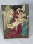 Vintage? Angel With Children Wall Art Plaque Tile Stand Christian Holy 3D Used. Price: $42.00.